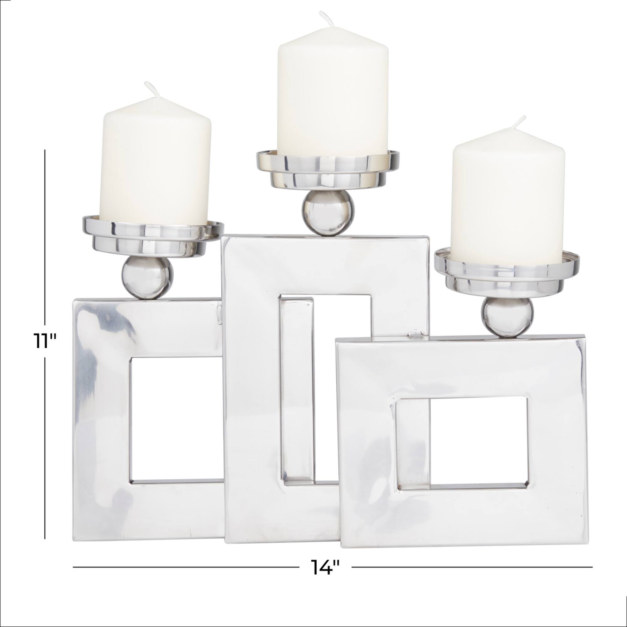 Silver Stainless Steel Modern Candle Holder, 11" x 14" x 6"